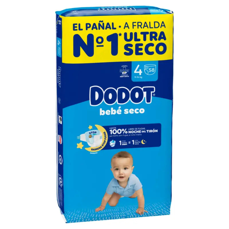Dodot Baby Dry Taille 4 (9-14 Kg), 58 couches