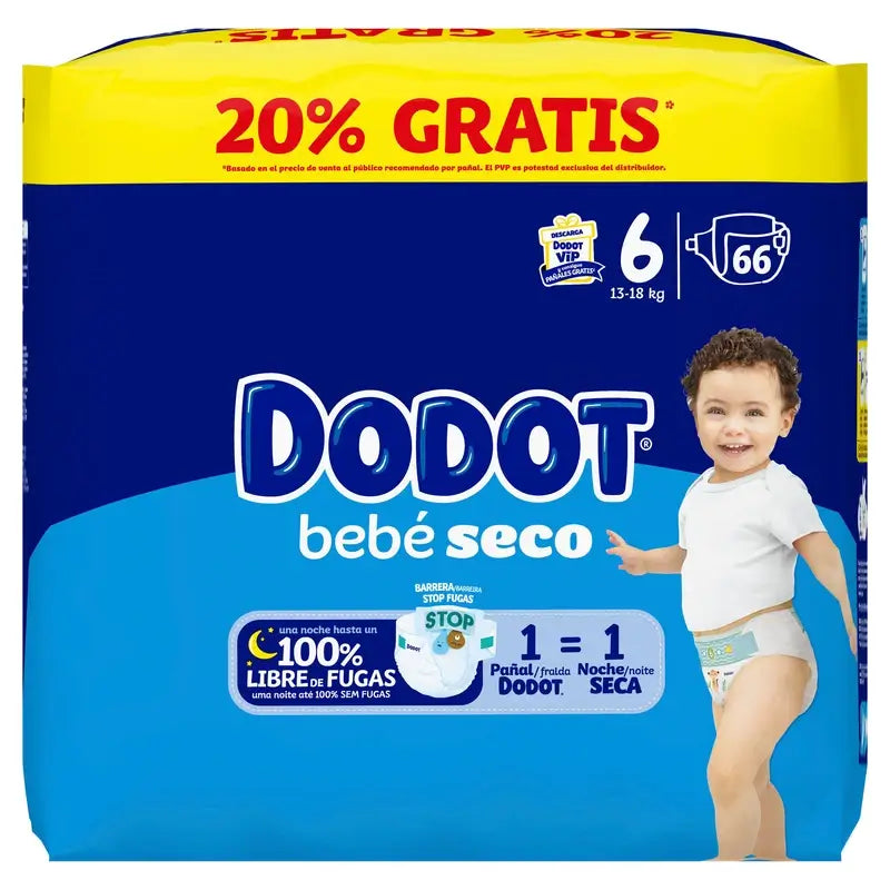 Dodot Baby-Dry Nappies Size 6, 13Kg-18Kg , 66 nappies