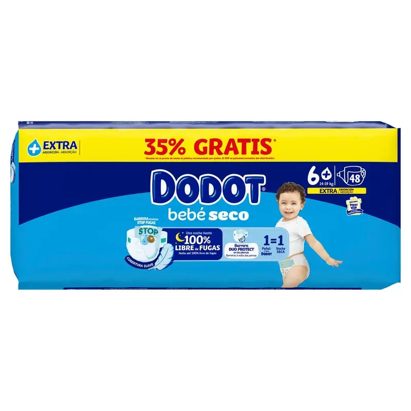 Dodot Dry Baby Taille 6+ (+14 Kg), 48 couches