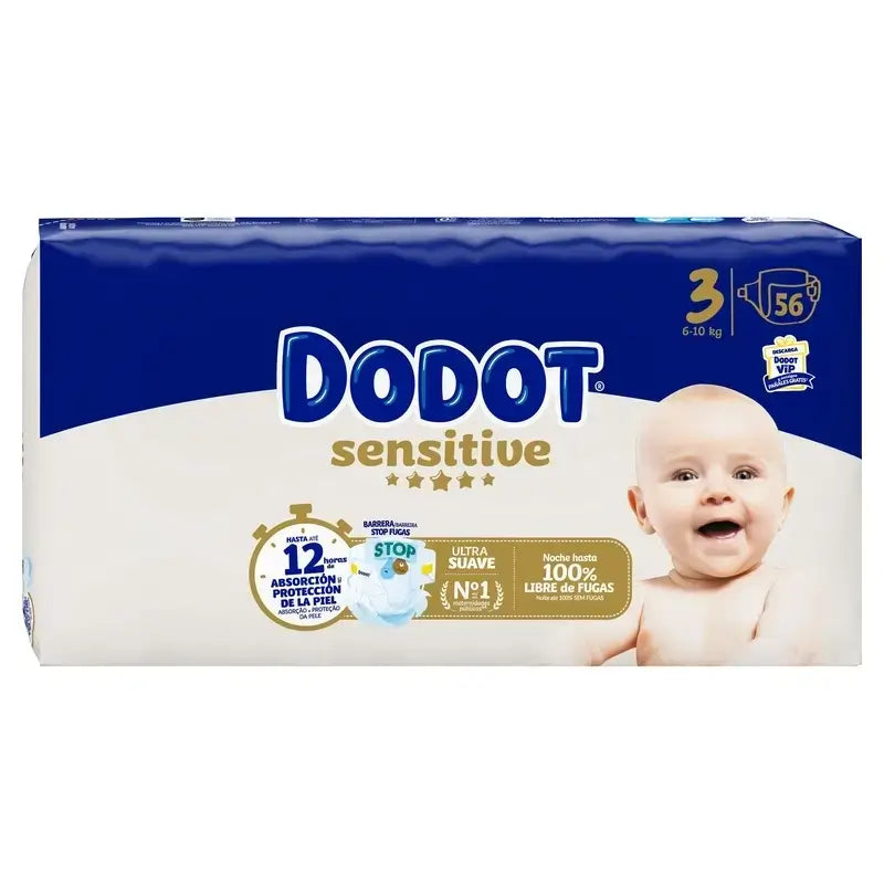 Dodot Sensitive Taille 3 (6-10 Kg), 112 couches