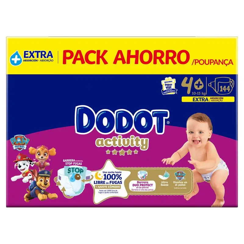 Dodot Activity Size 4+, 10kg-15kg, 144 Nappies