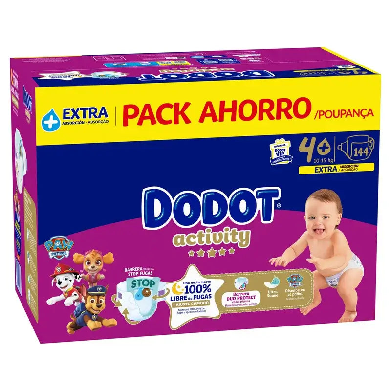 Dodot Activity Taille 4+, 10kg-15kg, 144 couches