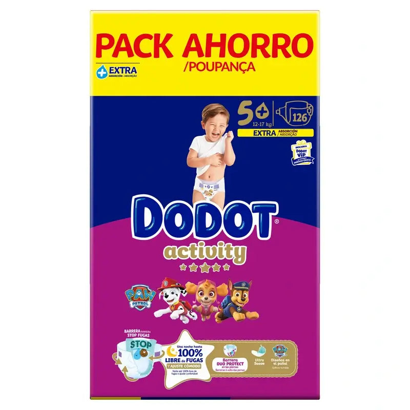 Dodot Activity Taille 5+, 12kg-17kg, 126 couches