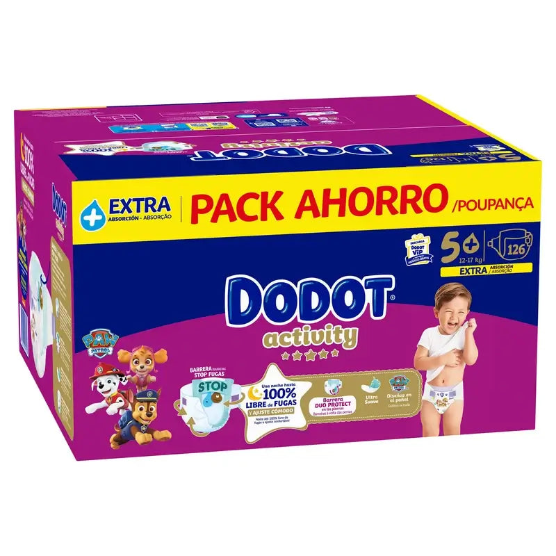 Dodot Activity Taille 5+, 12kg-17kg, 126 couches