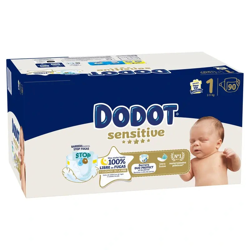 Dodot Sensitive Taille 1, 2kg-5kg, 90 couches