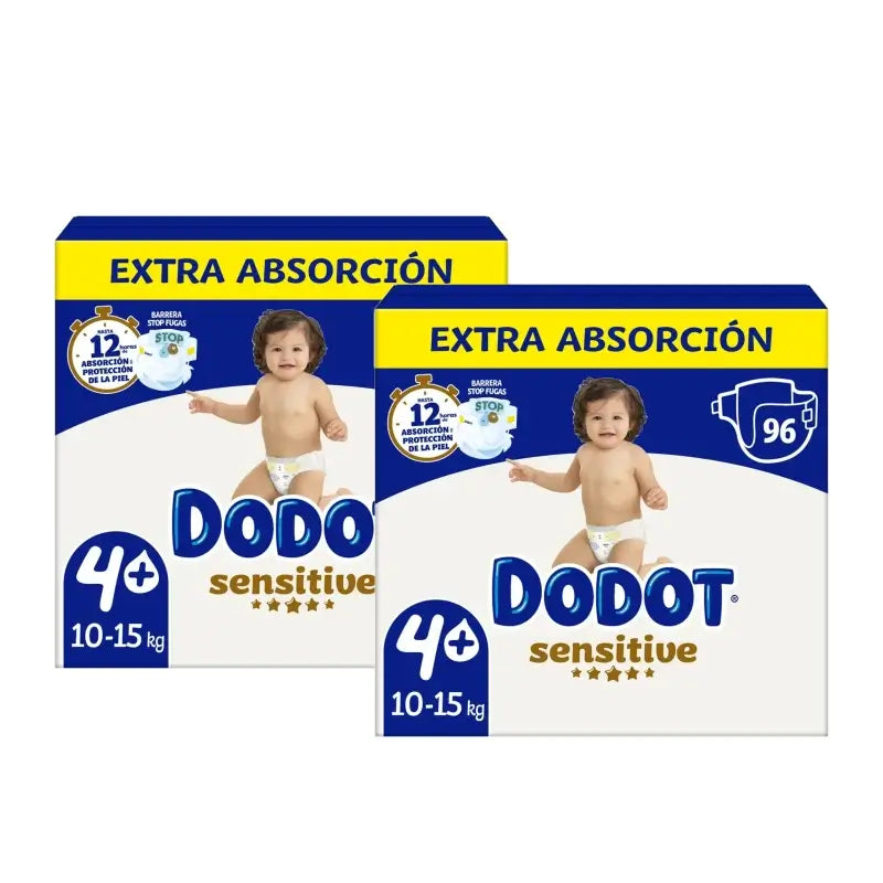 Dodot Sensitive Extra - Boîte de couches taille 4+, lot de 2 x 96