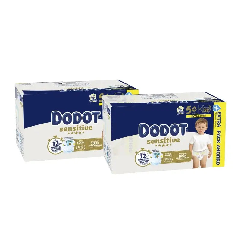 Dodot Sensitive Extra - Boîte de couches taille 5+, lot de 2 x 88