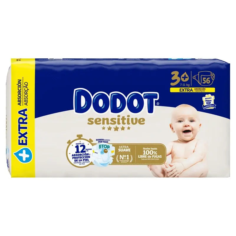 Dodot Sensitive Extra Jumbo Taille 3+, 56 couches