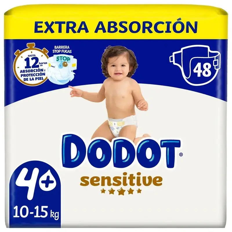 Couches Dodot Sensitive Extra Absorbant 10-15 kg Taille 4+, Pack 2 x 48 unités