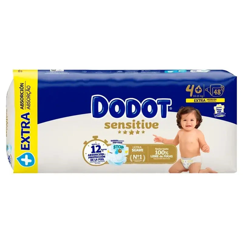 Couches Dodot Sensitive Extra Absorbant 10-15 kg Taille 4+, Pack 2 x 48 unités