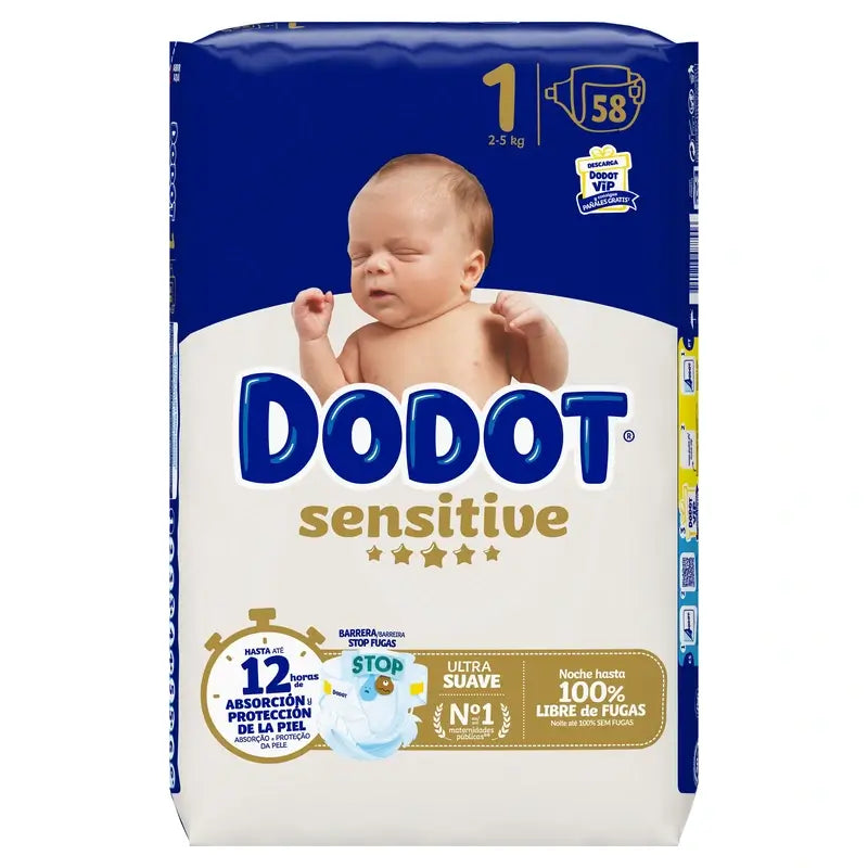 Dodot Sensitive Newborn Nappy Size 1 ( 2-5 Kg), 58 Units
