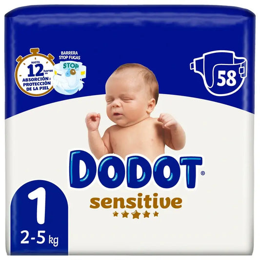 Dodot Sensitive Newborn Nappy Size 1 ( 2-5 Kg), 58 Units