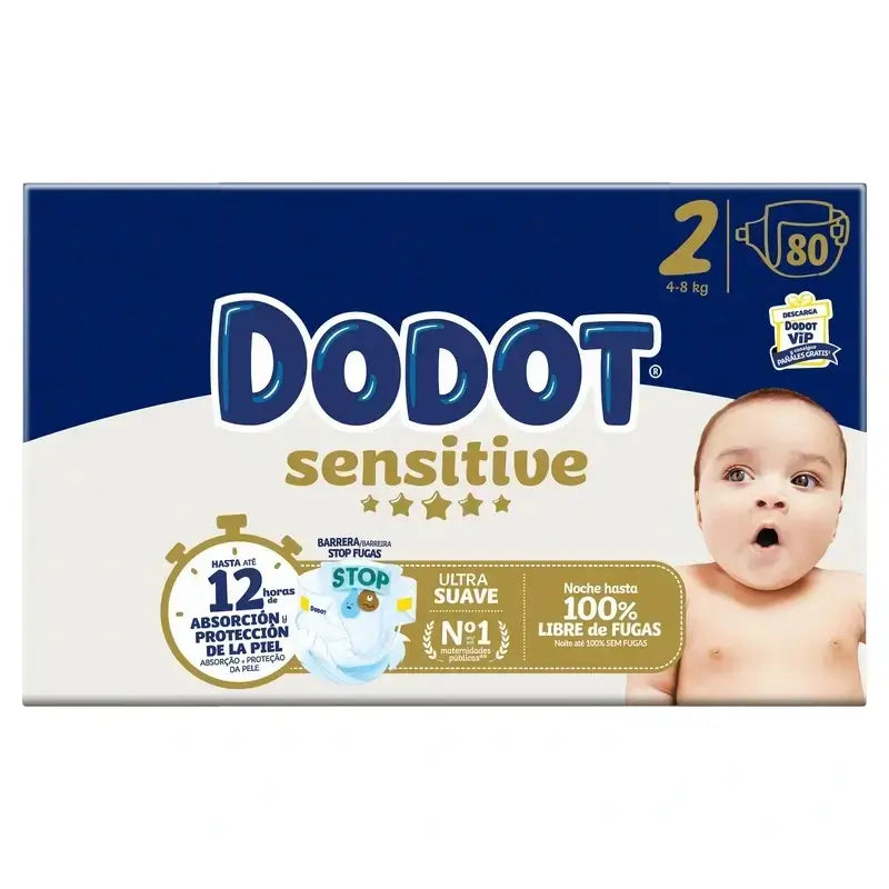 Dodot Sensitive Taille 2, 2 x 80 couches + Lingettes Pure Aqua, 288 pcs.