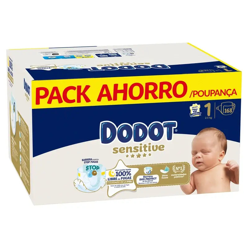 Dodot Sensitive Taille 1, Couches, 2Kg-5Kg , 168 pcs