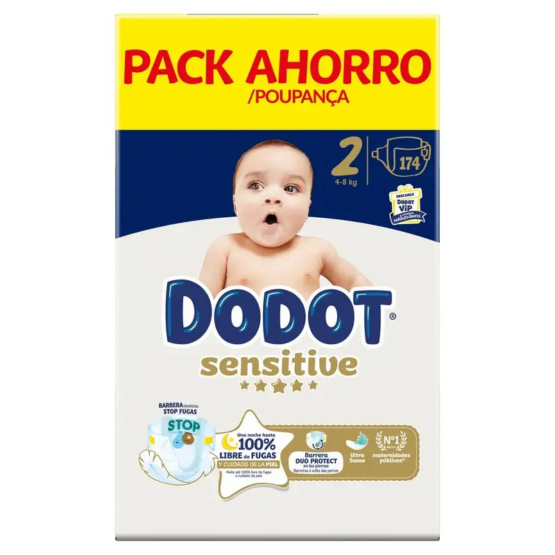 Dodot Sensitive Taille 2, Couches, 4Kg-8Kg , 174 pcs