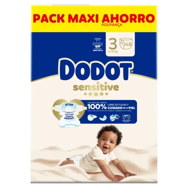 Dodot Sensitive taille 3, couches pour 6 à 10 kg, lot de 2 x 148