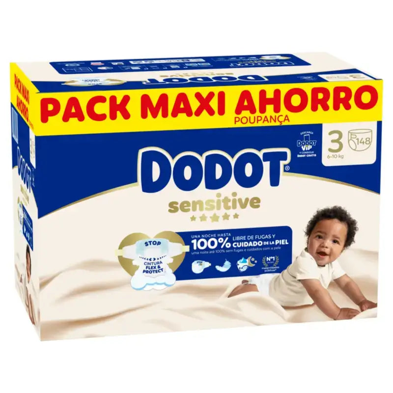 Dodot Sensitive taille 3, couches pour 6 à 10 kg, lot de 2 x 148