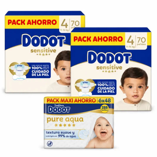 Dodot Sensitive Taille 4 9 Kg, 14 Kg, 140 Couches + Lingettes 6X