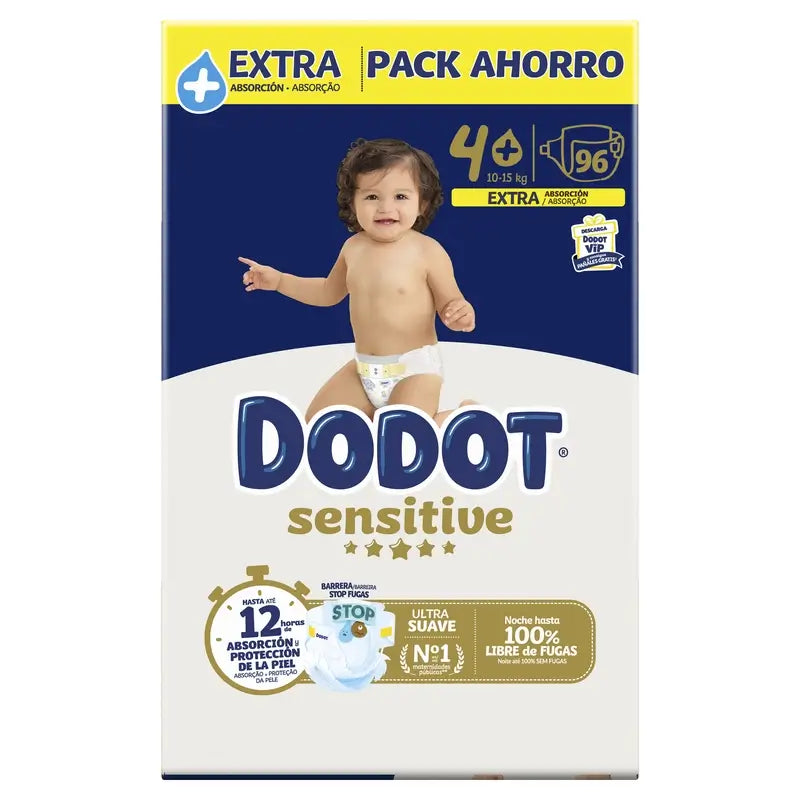 Dodot Sensitive Extra-Box Taille 4+, 96 couches