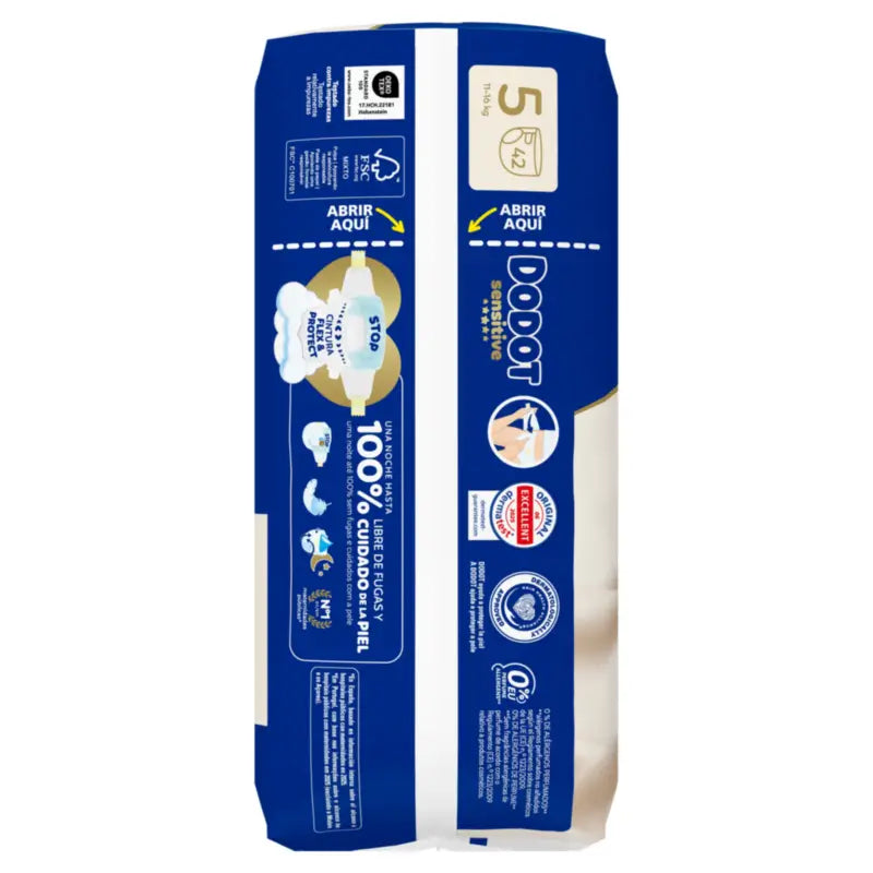 Dodot Sensitive Taille 5 (12-16 Kg), 42 couches