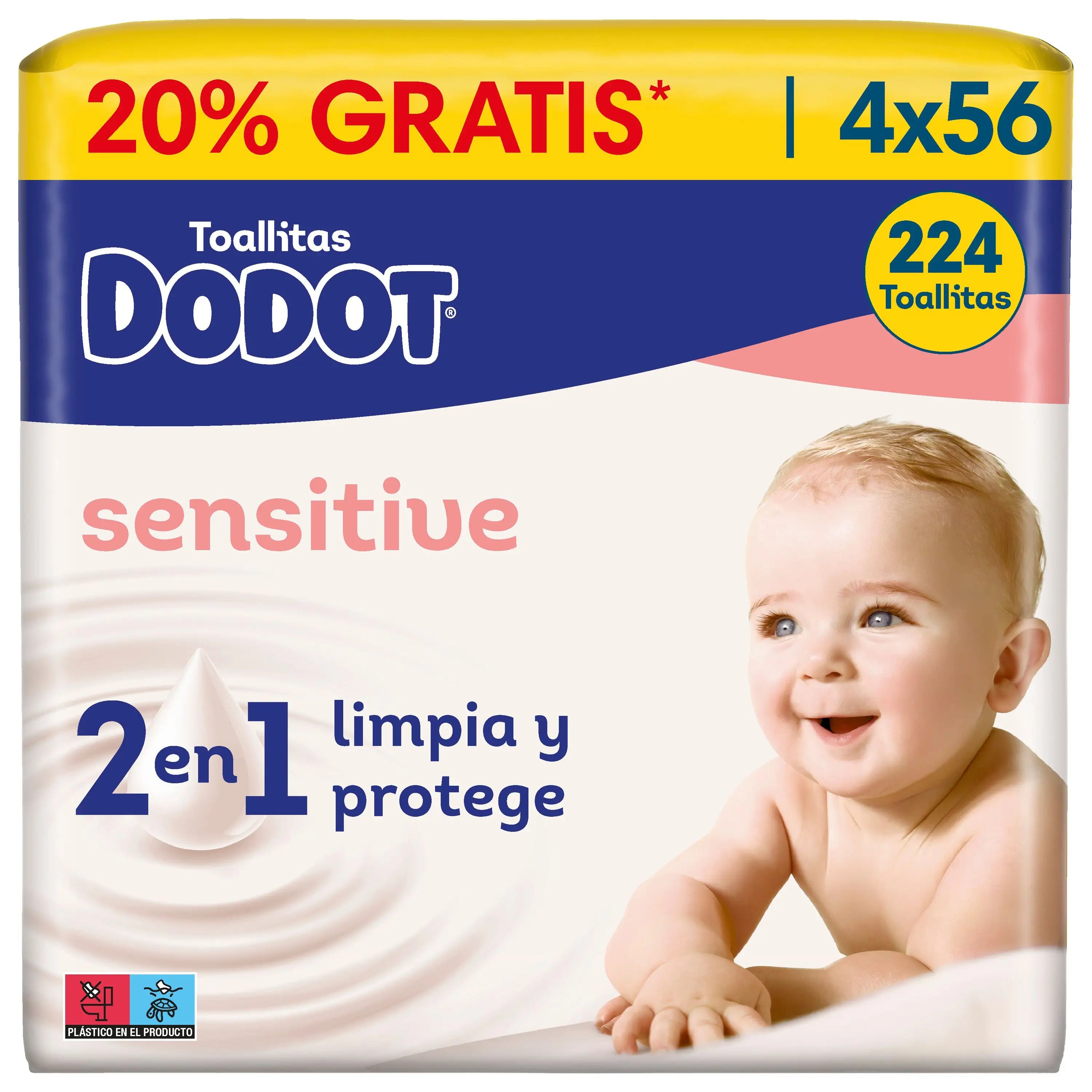 Dodot Lingettes Sensibles, 4x56, 224 pièces (20% GRATUIT)