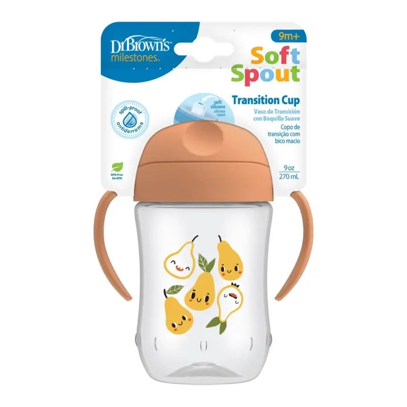 Dr.Brown's Soft Mouth Transition Tumbler +9 Months Coral Pear, 270ml