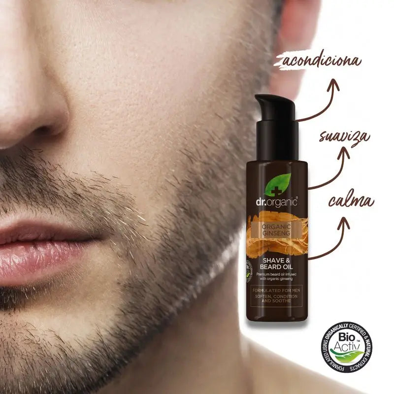 Huile à barbe et à raser Dr. Organic Organic Ginseng 50ml.