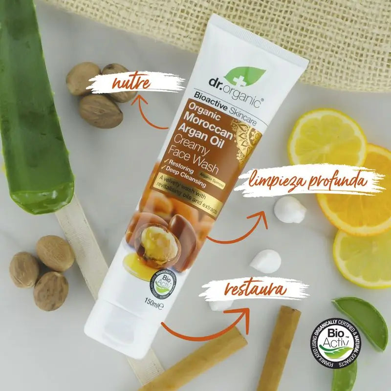 Dr. Organic Nettoyant Visage Peau Normale-Sèche Argan 150Ml