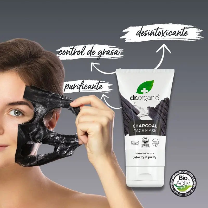 Masque facial au charbon actif Dr. Organic Peau grasse, 125 ml