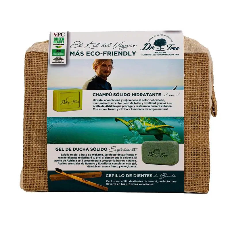 Trousse de toilette Dr. Tree Kit de voyage Shampoing Gel Solide + Brosse à dents Bambou