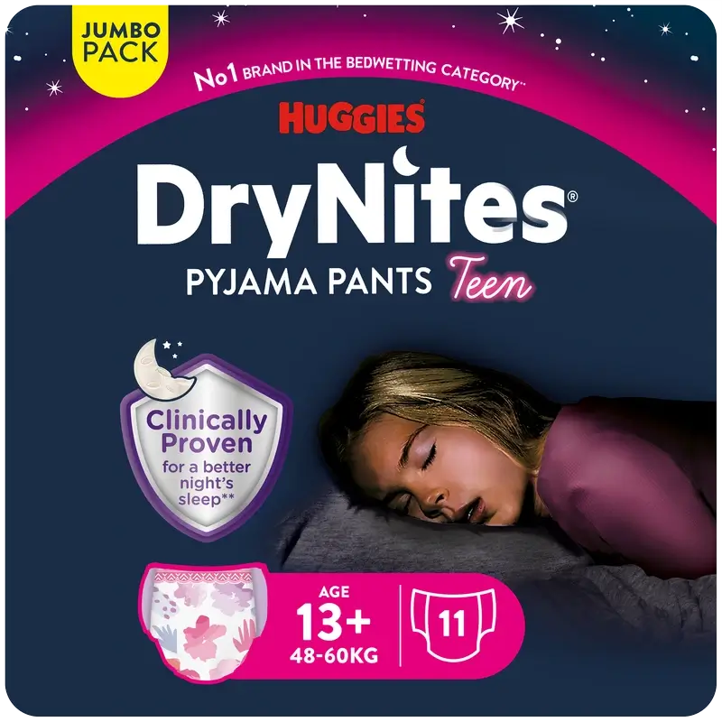 Drynites Size +13 Girl's Night Nappies, 11 pieces