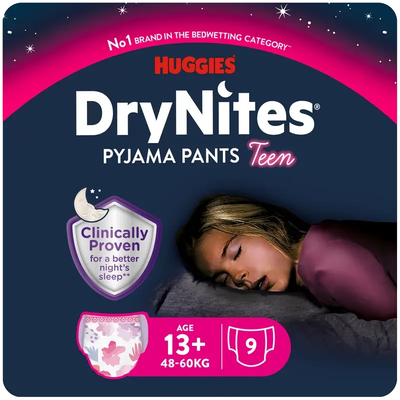 Drynites Size +13 Girls Night Nappies , 9 pieces