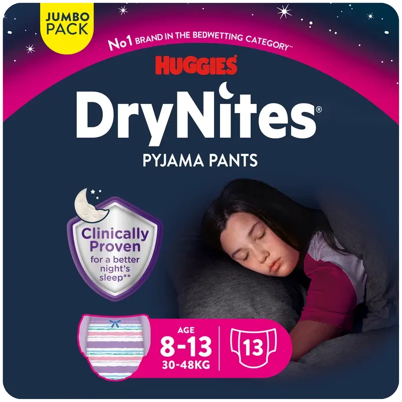 Drynites Size 8-13 Girl's Night Nappies, 13 pieces
