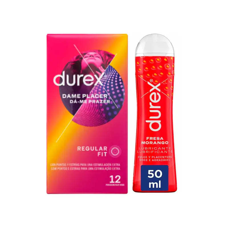 Durex Pack Dame Placer 12 Condoms + Strawberry Lubricant 50 ml