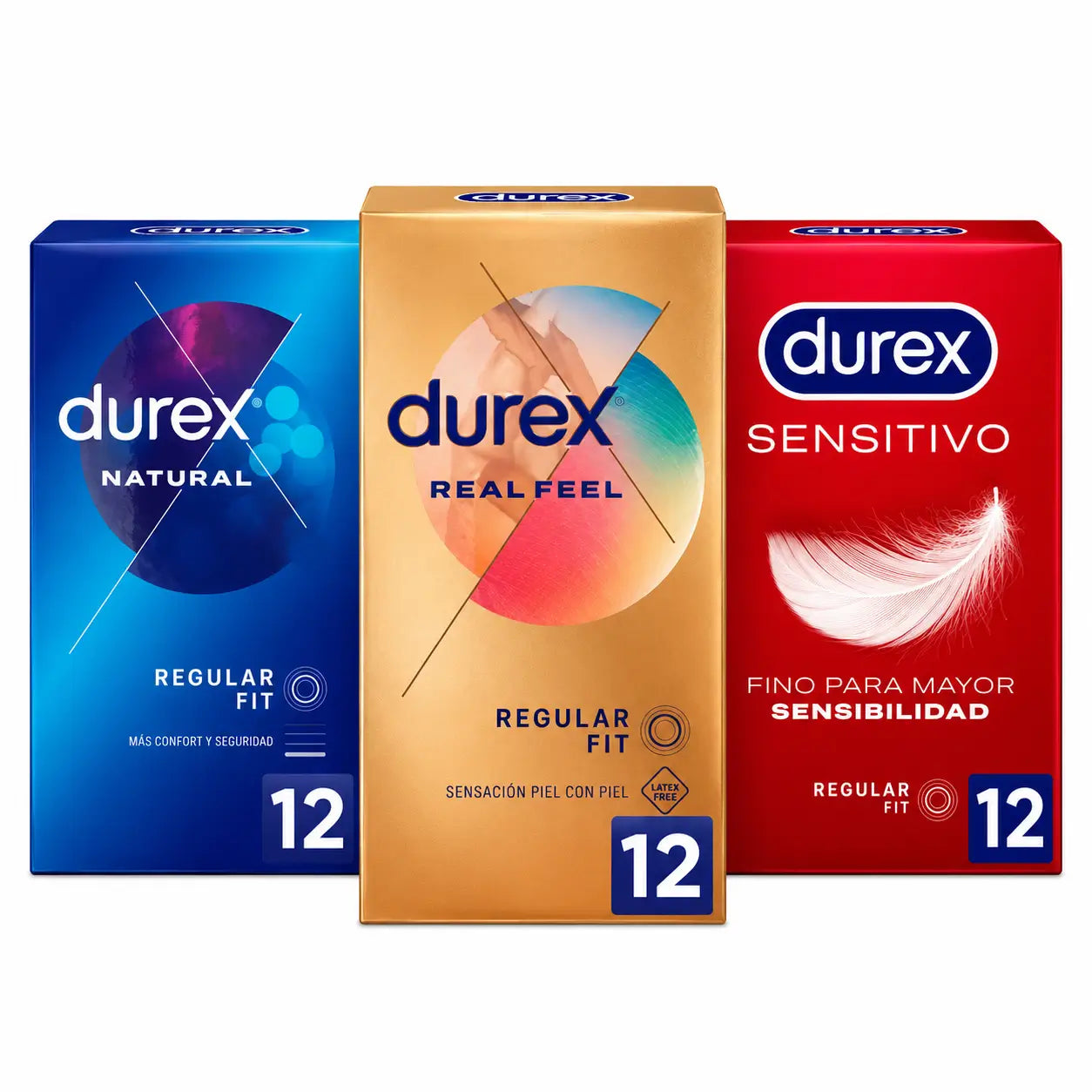 Préservatifs Durex Original Pack Natural Plus, 12 unités + Sensitive Soft, 12 unités + Real Feel, 12 unités