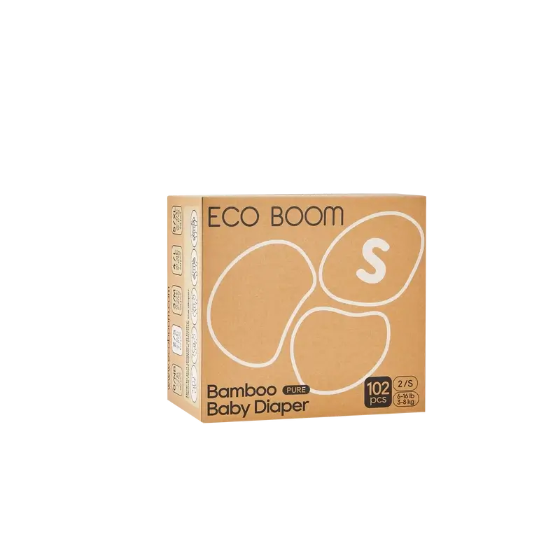 Couches ECO BOOM PURE 100% naturelles en bambou - Taille 2/S (3-8 kg) - 102 pcs.
