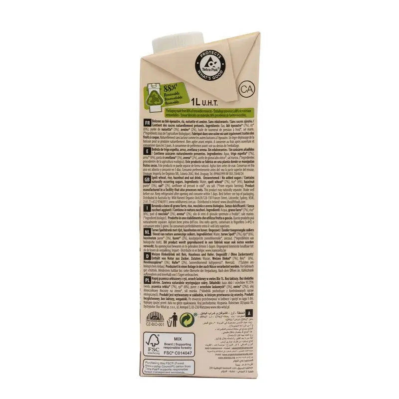 Ecomil Bio Epeautre Riz Noisette Avoine Flocons d'avoine, 1 l