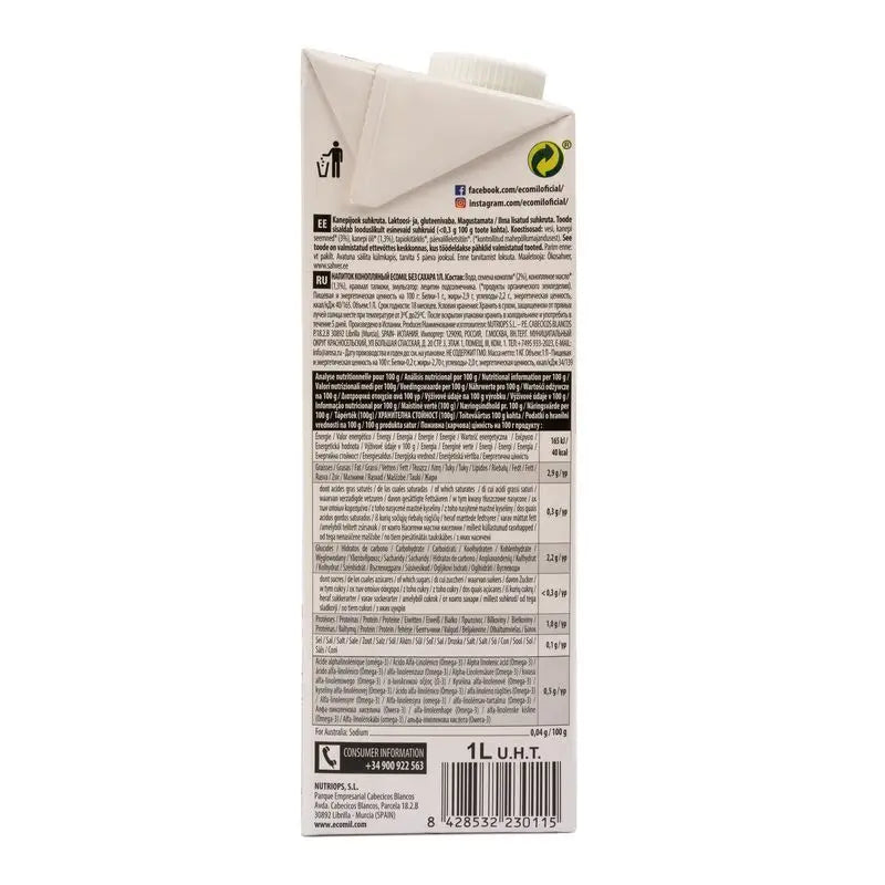 Ecomil Chanvre Nature (sans sucre), 1 l
