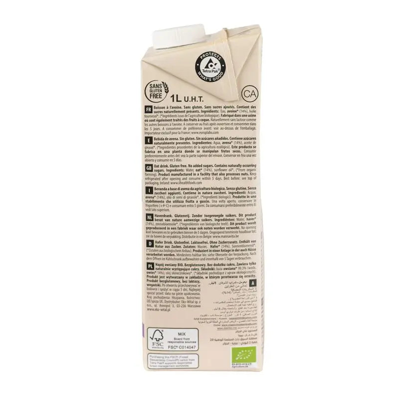 Ecomil Avoine Nature Sans Gluten Bio, 1 l