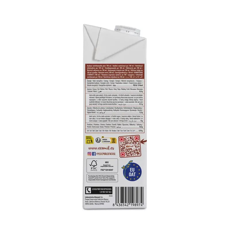 Ecomil Avoine Nature Sans Sucre Bio , 1 l