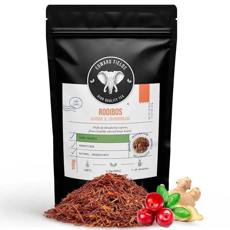Edward Fields Tea Organic Rooibos Ginger & Blueberry Infusion Bulk 50 Cups Tea Tea-Free, 100 grams