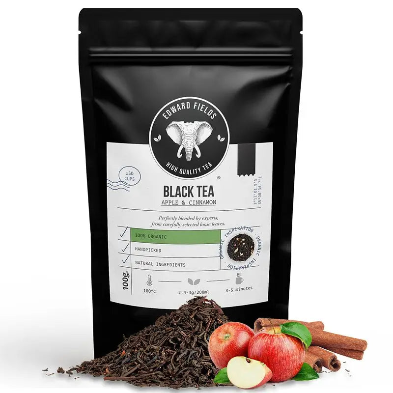 Edward Fields Tea Organic Bulk Black Tea with Apple and Cinnamon 50 Cups , 100 grams