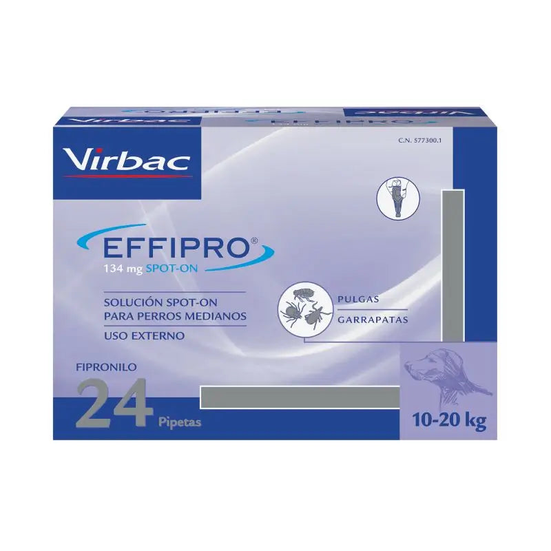 Effipro 134 Mg Spot-On Chiens moyens 10-20 kg, 24 Pipettes