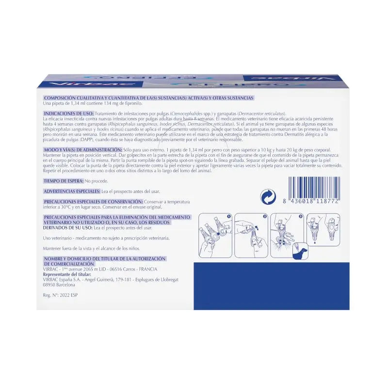 Effipro 134 Mg Spot-On Chiens moyens 10-20 kg, 24 Pipettes