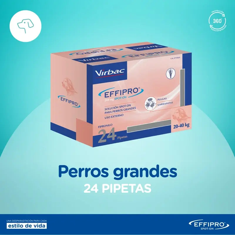 Effipro 268 Mg Spot-On Grands Chiens 20-40Kg, 24 Pipettes