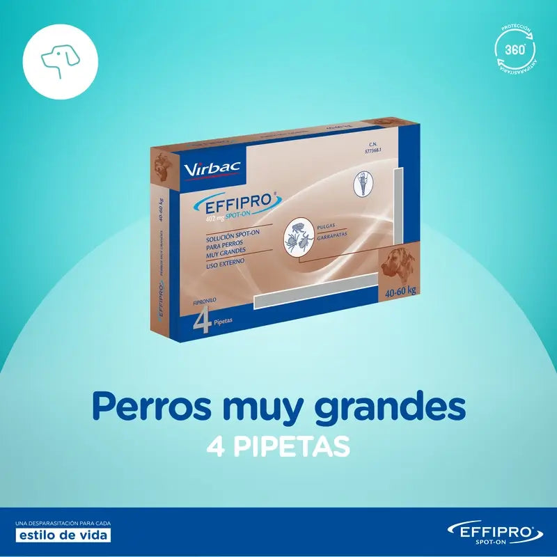 Effipro 402 Mg Spot-On Grands Chiens +40Kg, 4 Pipettes