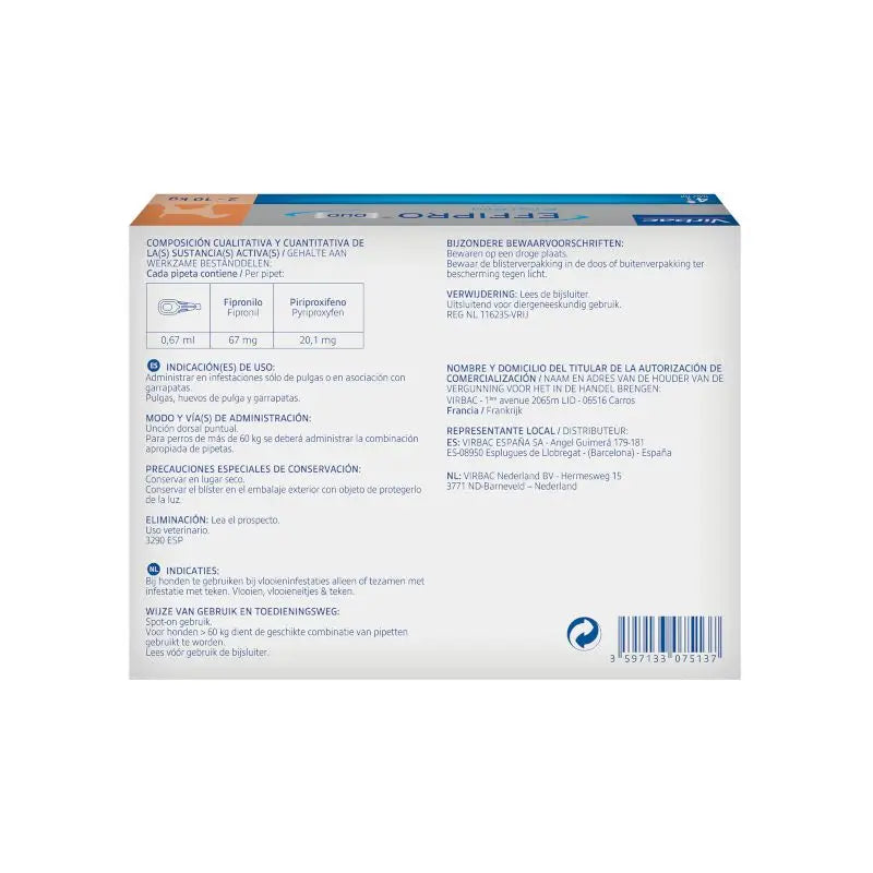 Effipro Duo Spot-On Petit Chien 2-10Kg, 4 Pipettes