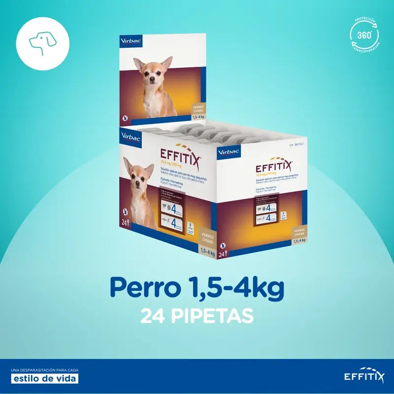 Effitix Xs Antiparasitaire Très Petits Chiens 1,5-4 Kg, 24 Pipettes