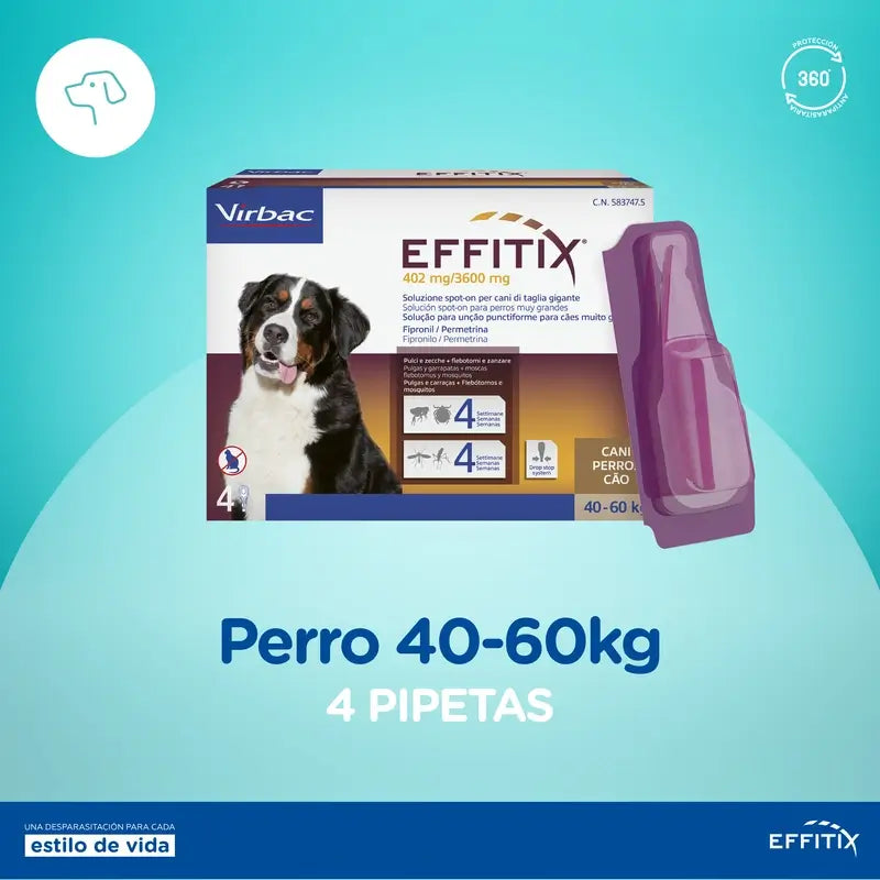 Effitix XL Antiparasitaire Très Grands Chiens +40 Kg, 4 Pipettes