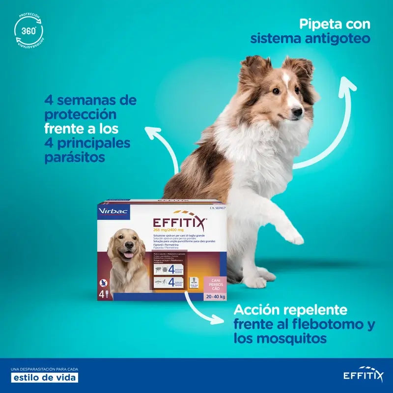Effitix XL Antiparasitaire Très Grands Chiens +40 Kg, 4 Pipettes